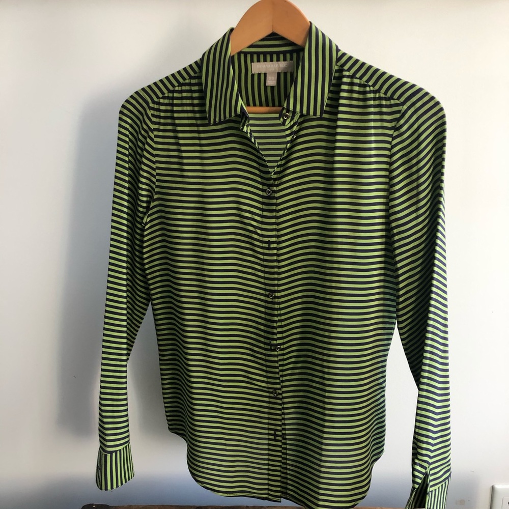 Banana Republic Blue and Green Striped Button Down